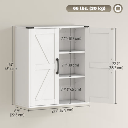 Bathroom Wall Cabinet, Wall Mounted Medicine Cabinet with Barn Doors and Adjustable Shelves, Over The Toilet, White