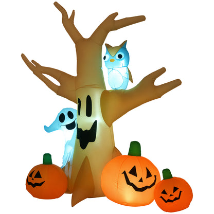 Inflatable Halloween Decoration Haunted Tree with Owl, Ghost, Pumpkins, Blow-Up Outdoor LED Display for Lawn, Garden, Pa