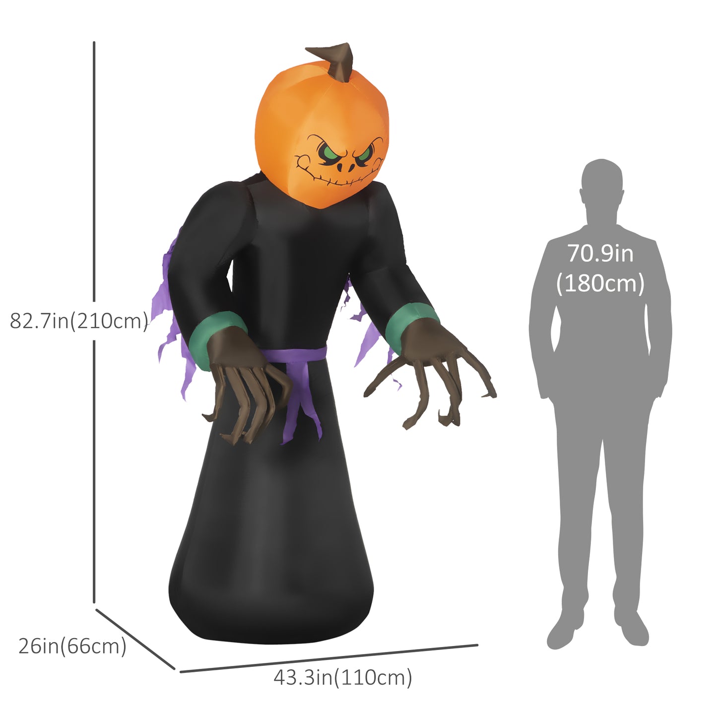 7ft Inflatable Halloween Decoration Pumpkin Reaper, Blow-Up Outdoor LED Yard Display with Lights for Garden, Party, Holi