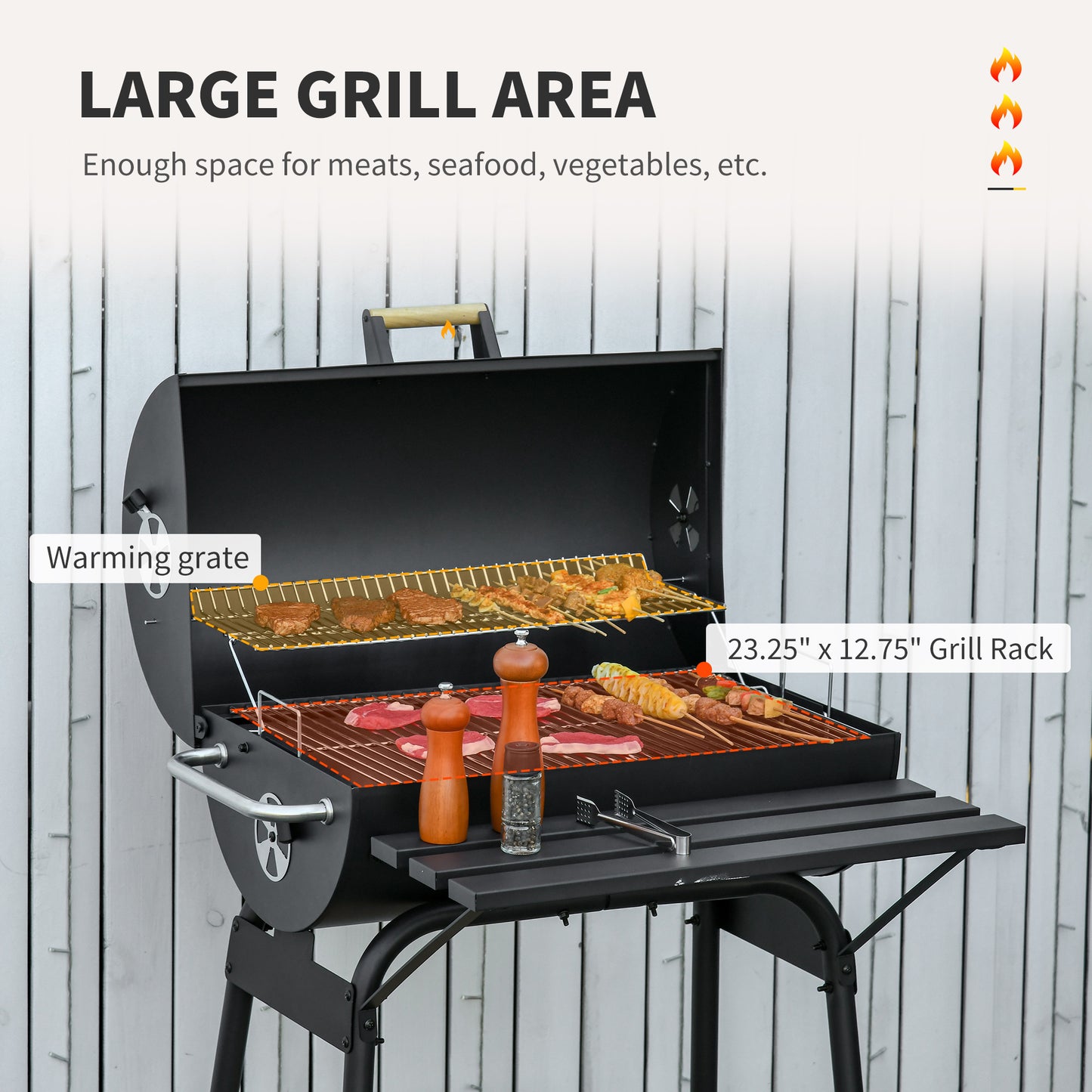 30" Charcoal Barbecue Grill with Wheels Outdoor Barbecue with Adjustable Charcoal Rack, Storage Shelf, Wheel, for Garden