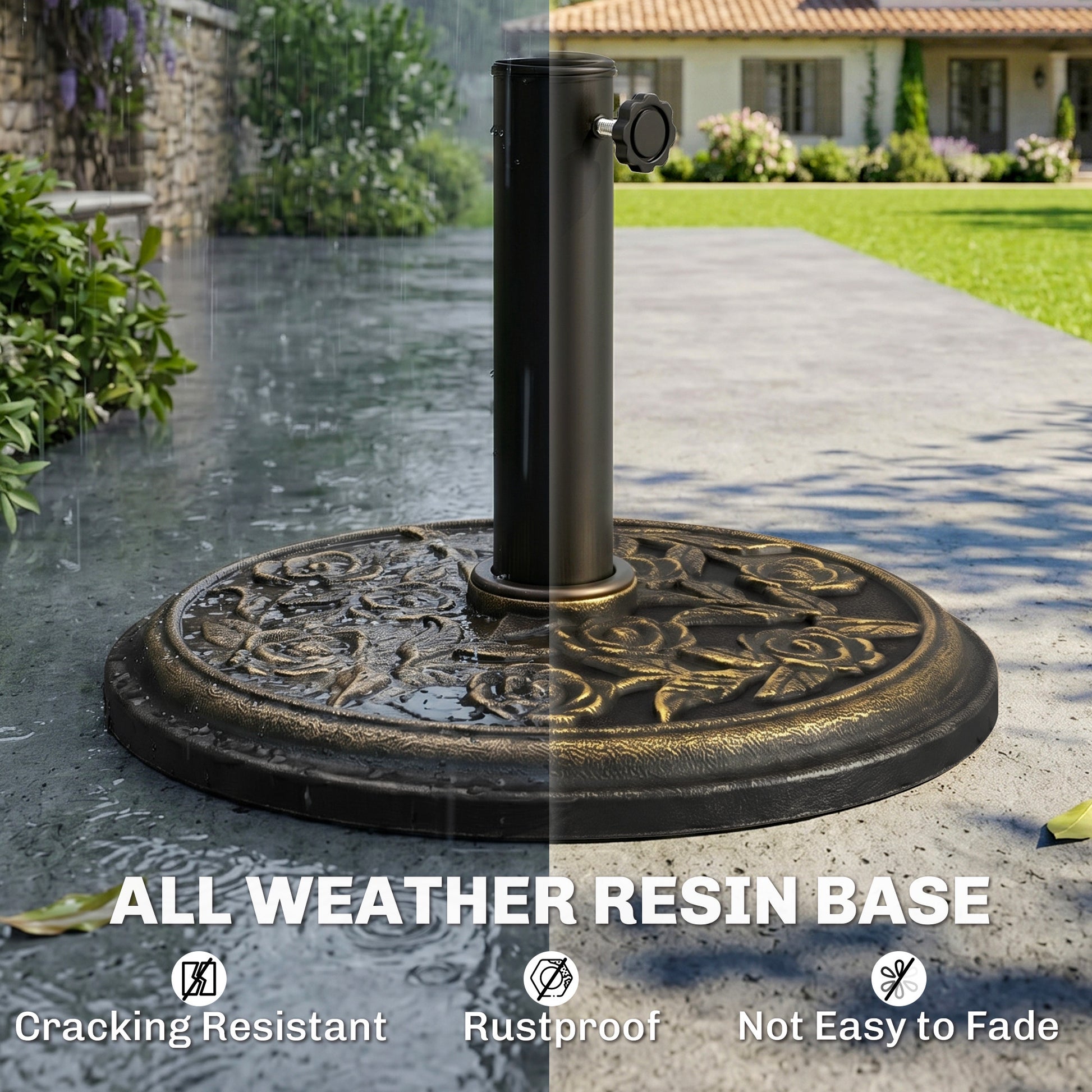 20 lbs Resin Round Patio Umbrella Base 18" Outdoor Decorative Cast Stone Parasol Stand Market Garden Umbrella Holder, Br