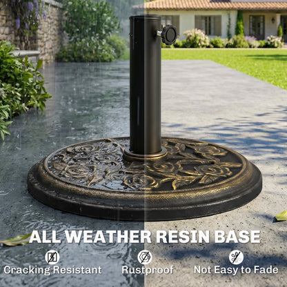 20 lbs Resin Round Patio Umbrella Base 18" Outdoor Decorative Cast Stone Parasol Stand Market Garden Umbrella Holder, Br