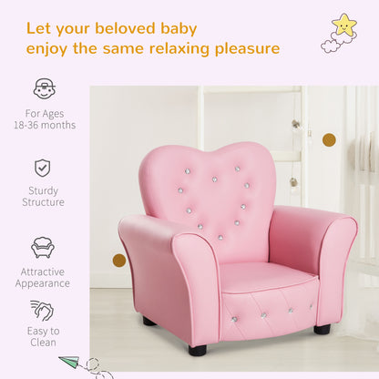 Qaba Kids Mini Princess Sofa Toddler Chair Children Upholstered Tufted Armchair Activity Couch Reclining Seat Boys Girls
