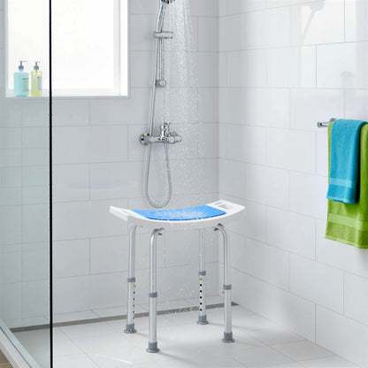 Height Adjustable Shower Chair, 20.5"W Aluminum Shower Stool for Inside Shower with Suction Cup Feet, EVA Padded Bath Se