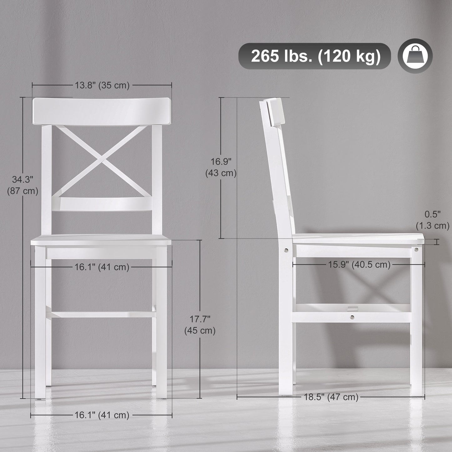 Wooden Dining Chairs Set of 2, Kitchen Chairs with Cross Back, Solid Structure for Living Room and Dining Room, White