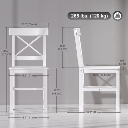 Wooden Dining Chairs Set of 2, Kitchen Chairs with Cross Back, Solid Structure for Living Room and Dining Room, White