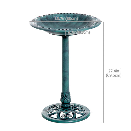 27'' Bird Bath Outdoor Resin Decor with Fleur De Lis Pattern, Time-Worn Finish
