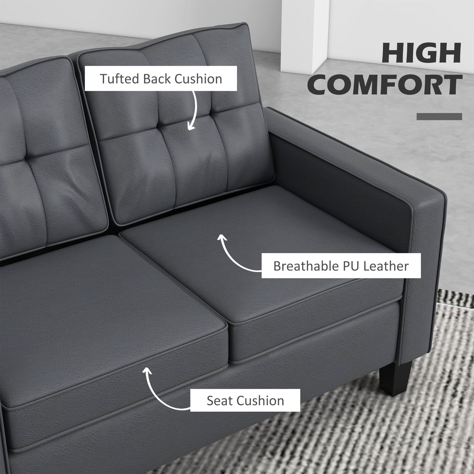 51" PU Leather Loveseat, Upholstered Double Sofa Couch with Armrests, Tufted Backrest, Pocket Spring and Sponge Padded C
