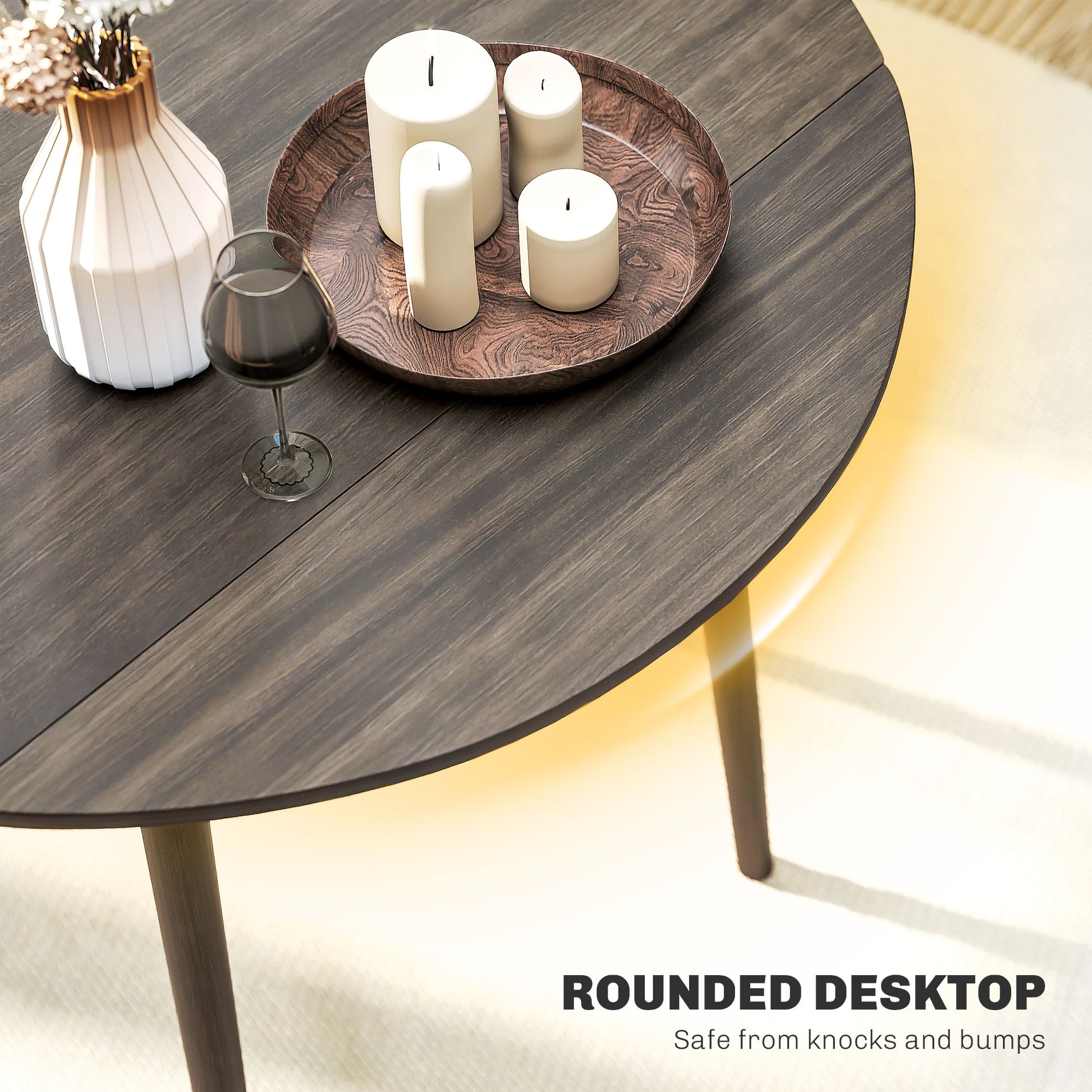 Folding Dining Table, Round Drop Leaf Kitchen Table for Small Spaces with Wood Legs, Distressed Grey