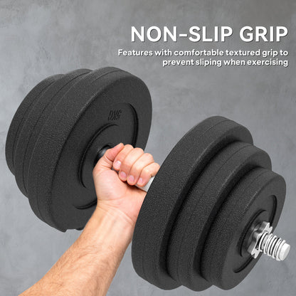 Soozier Adjustable 2 x 44lbs Weight Dumbbell Set for Weight Fitness Training Exercise Fitness Home Gym Equipment, Black 