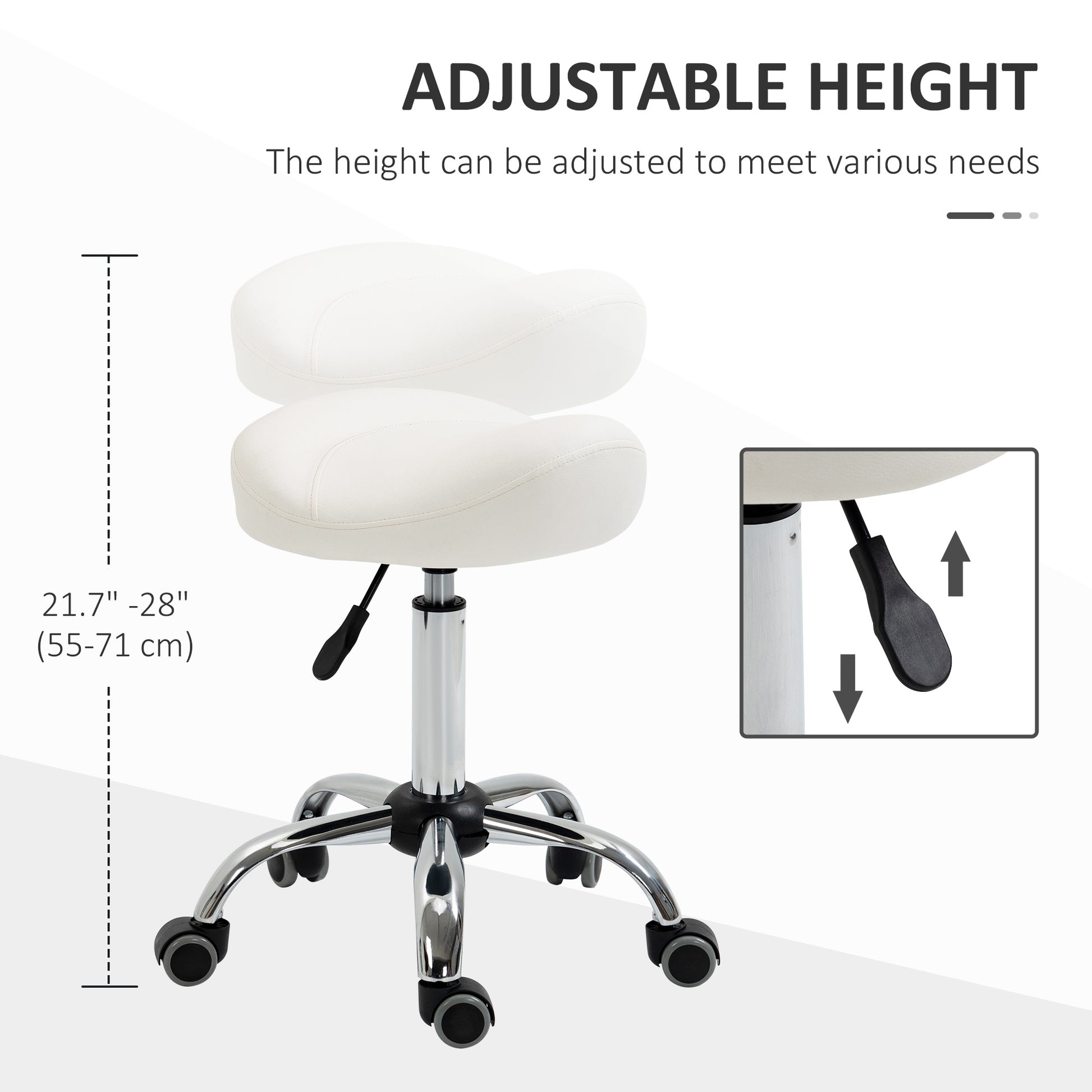 Ergonomic Saddle Stool with Wheels, Adjustable PU Leather Saddle Chair, 360° Swivel, NO Back Pain, Healthy Posture, Salo