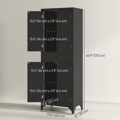 Freestanding Storage Cabinet, Kitchen Pantry Cabinet with 2 Shelves, 4 Doors for Dining Room, Black