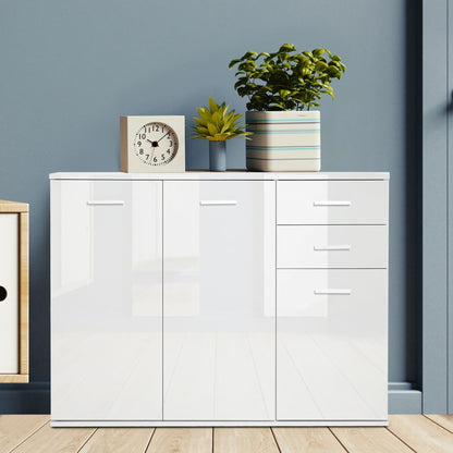 High Gloss Sideboard with 2 Drawers and 3 Doors, Buffet Cabinet with Adjustable Shelf, Coffee Bar Cabinet with Storage, 