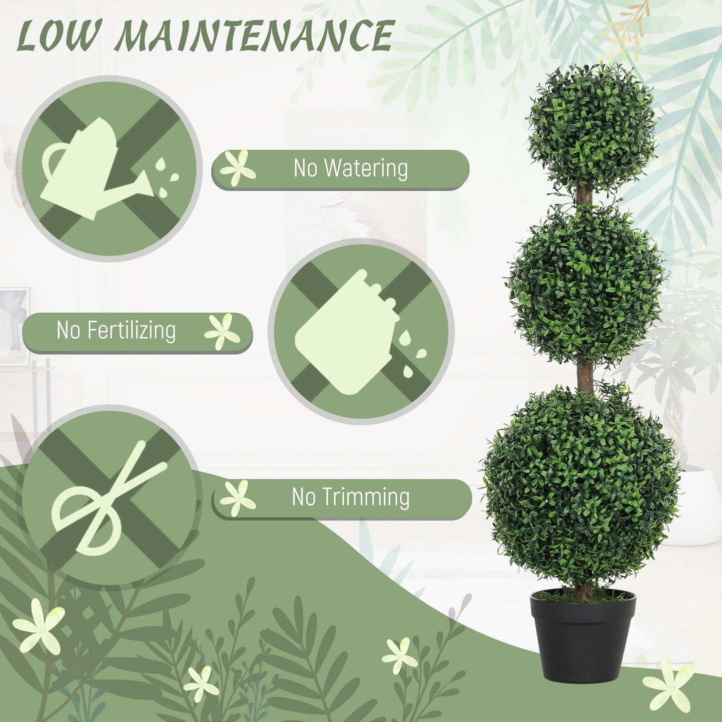 2 Pack 40" Artificial Trees, Boxwood Topiary Ball Trees with Pot for Indoor, Outdoor, Home Office, Living Room, Green