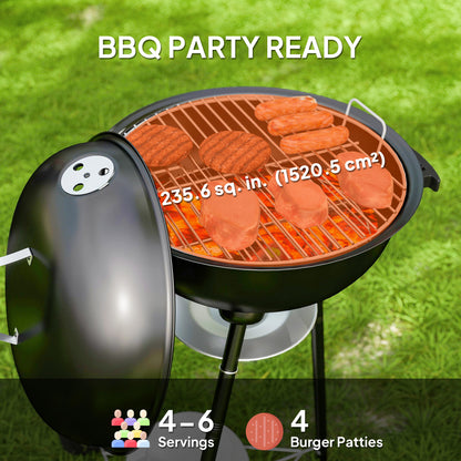 17" Kettle Charcoal BBQ Grill with BBQ Accessories, Barbecue Grill with Shelf, Ash Catcher, Wheels, Handles for Outdoor 