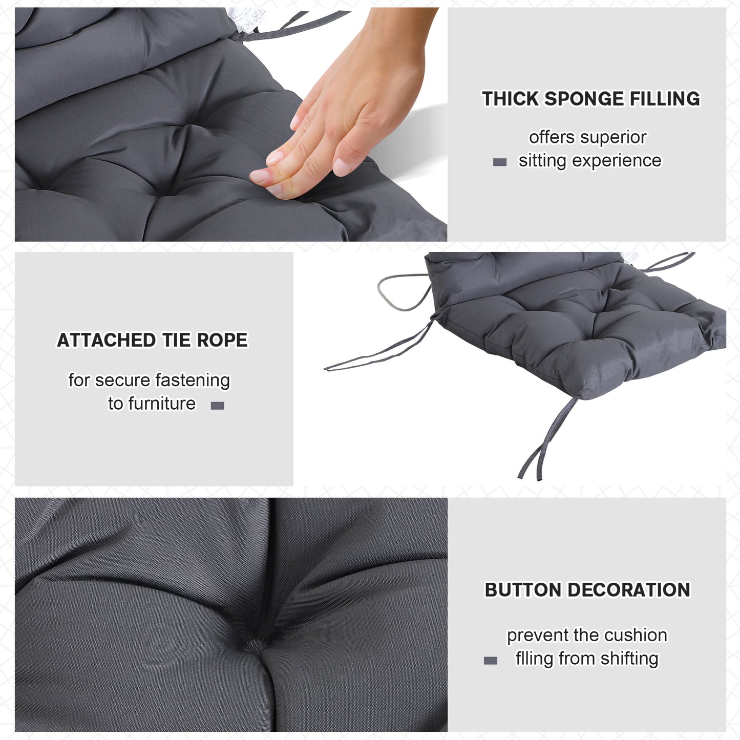 Patio Chair Cushions Set of 2, 39" x 20" x 3" Outdoor Tufted Cushion Set with Ties for Indoor Outdoor Garden Furniture, 