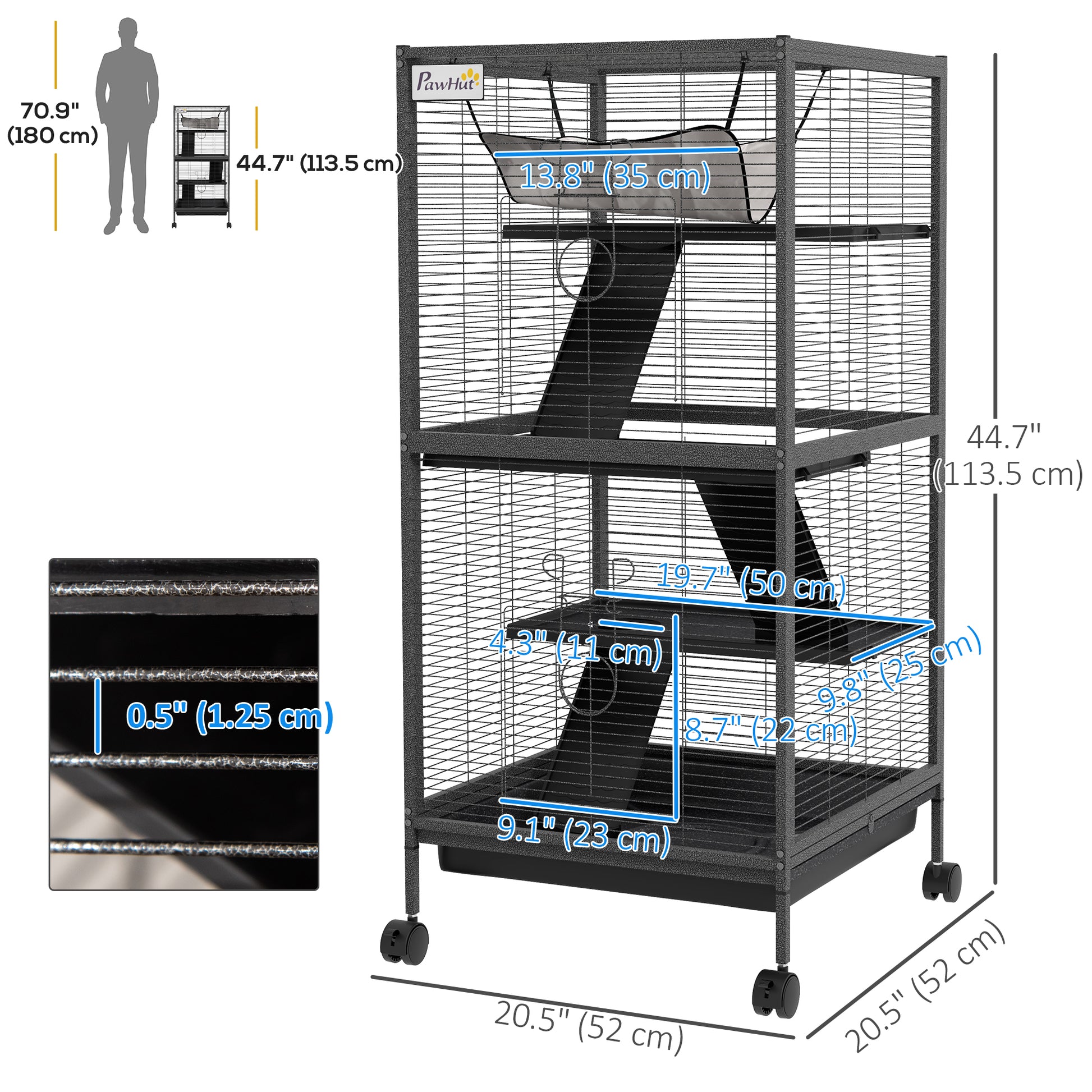Steel Small Animal Cage for Ferret, Chinchilla, Kitten and Rabbit, Black