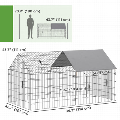Metal Chicken Coop, Large Chicken Run with Water-Resistant & Anti-UV Cover for 2-3 Hens, Outdoor Hen House with 4 Doors