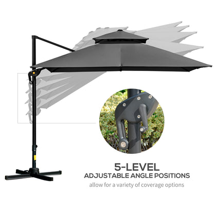 10' x 10' Cantilever Patio Umbrella, Double Top Square Offset Umbrella with 360° Rotation, 5 Adjustable Tilt Angles, Umb