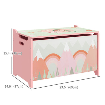 Qaba Toy Box, Kids Storage Chest with Lid, Safety Hinges and Groove Handles, Toy Storage Organizer with Rainbow Pattern 