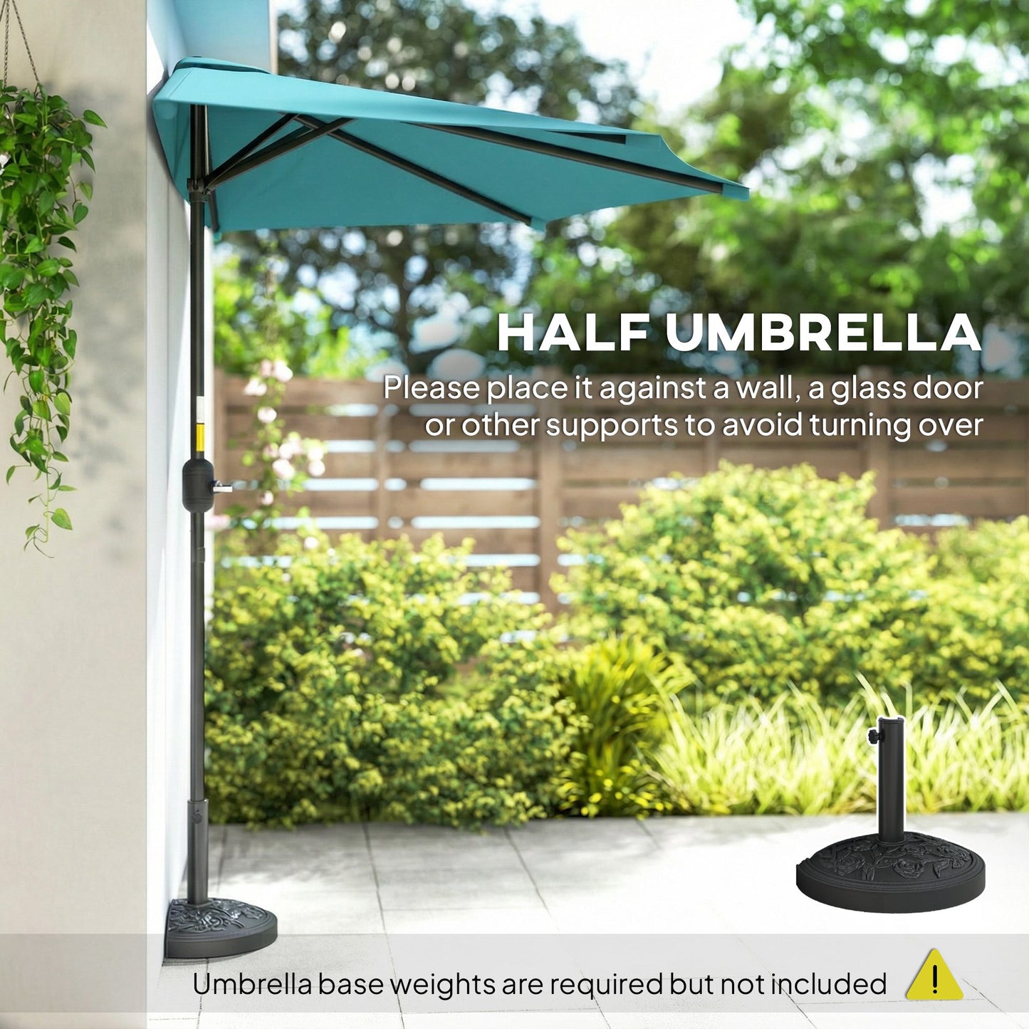 9.8ft Half Umbrella Semi Round Patio Parasol with Crank Handle, Top Vent for Garden, Balcony- NO BASE INCLUDED, Light Bl