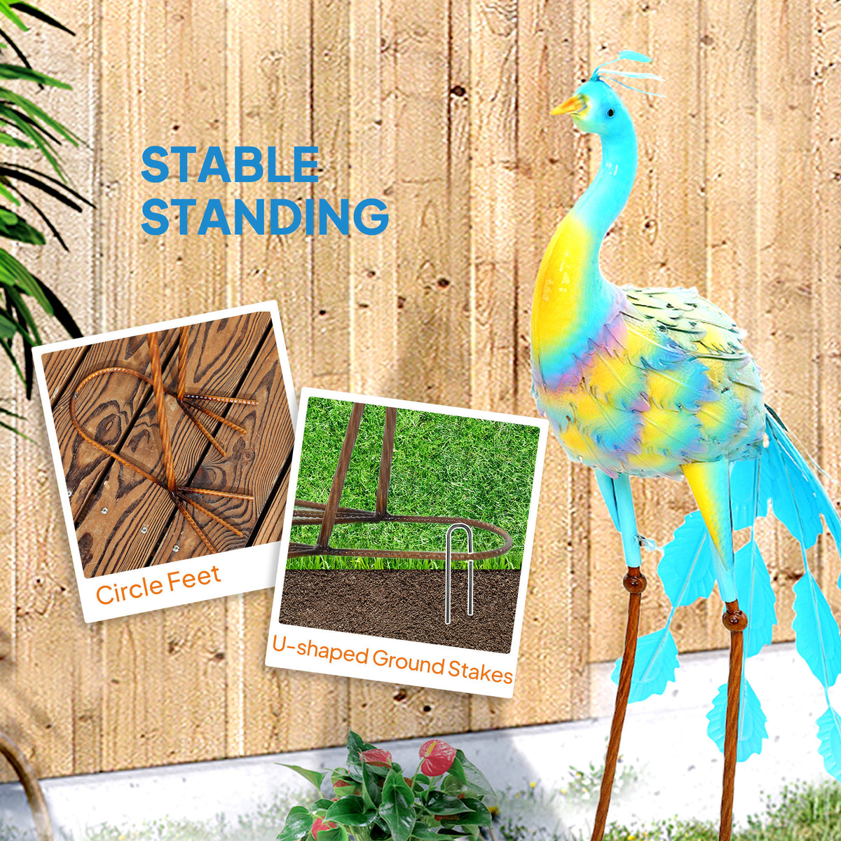 Peacock Garden Statue, 32.7" Standing Lawn Ornament, Steel Garden Decor Bird Statue with Stakes for Lawn Patio Backyard 