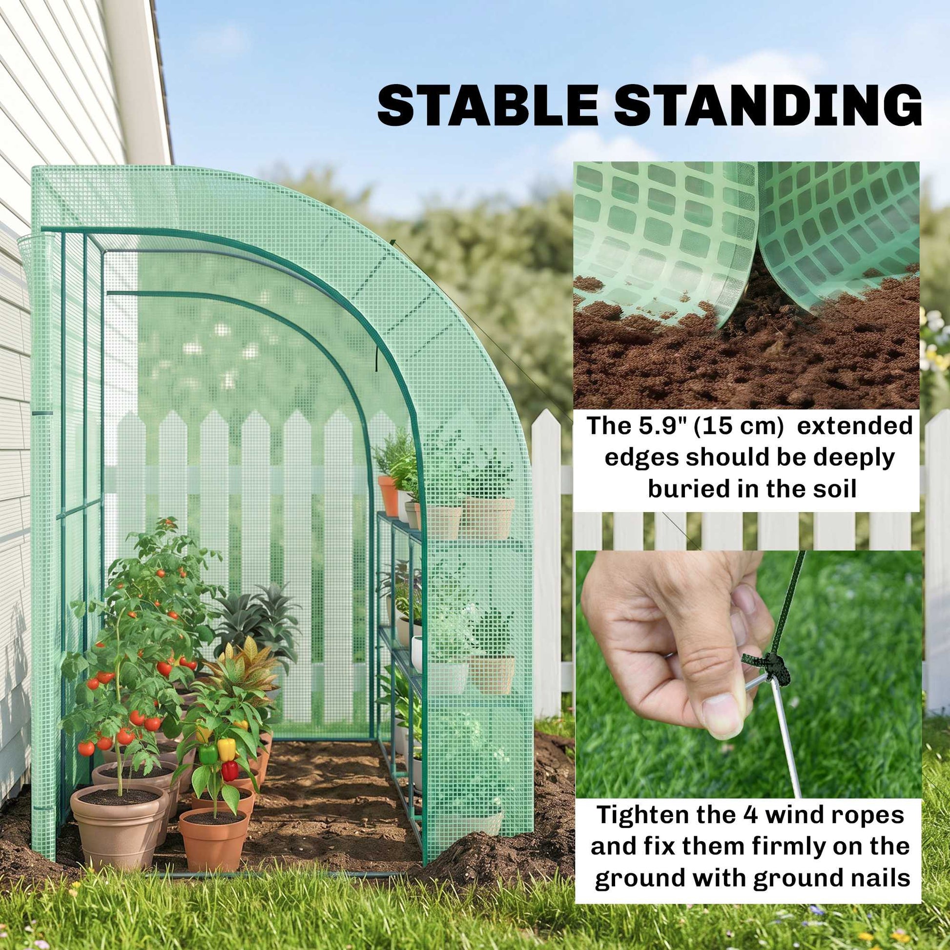 Walk-in Wall Lean-to Greenhouse, 10' x 5' x 7' Outdoor Gardening Green House with PE Cover, Windows, Shelves and 2 Zippe