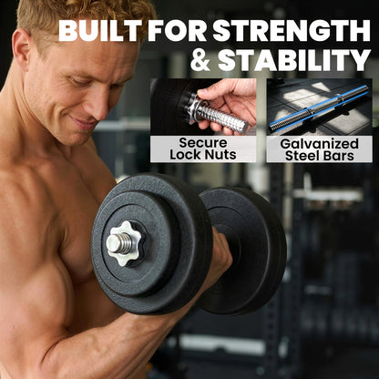 Soozier Adjustable 2 x 55lbs Weight Dumbbell Set for Weight Fitness Training Exercise Fitness Home Gym Equipment, Black 