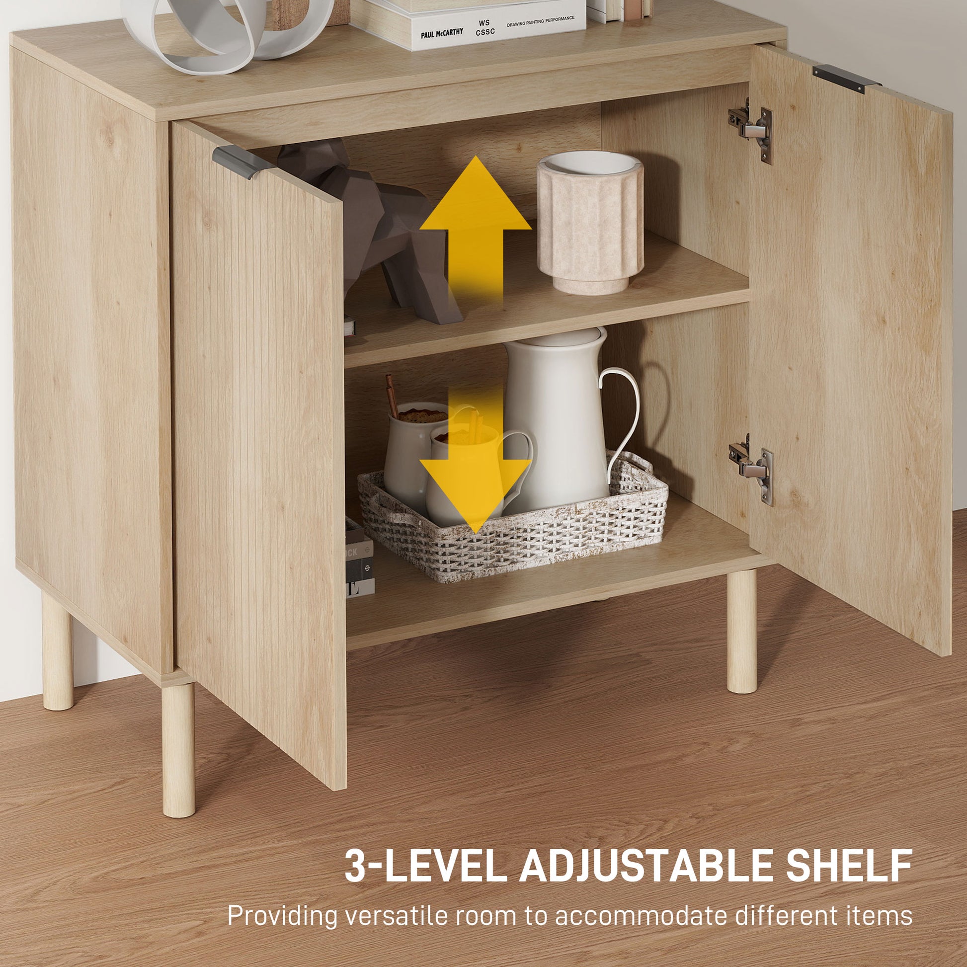 Accent Cabinet with Doors & Adjustable Shelf, Freestanding Console Cabinet with Wood Legs, Elevated Base for Living Room