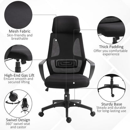 Mesh Office Chair with Up&Down Headrest, Ergonomic Computer Desk Chair with Adjustable Tilt Angle, Height Adjustable Swi