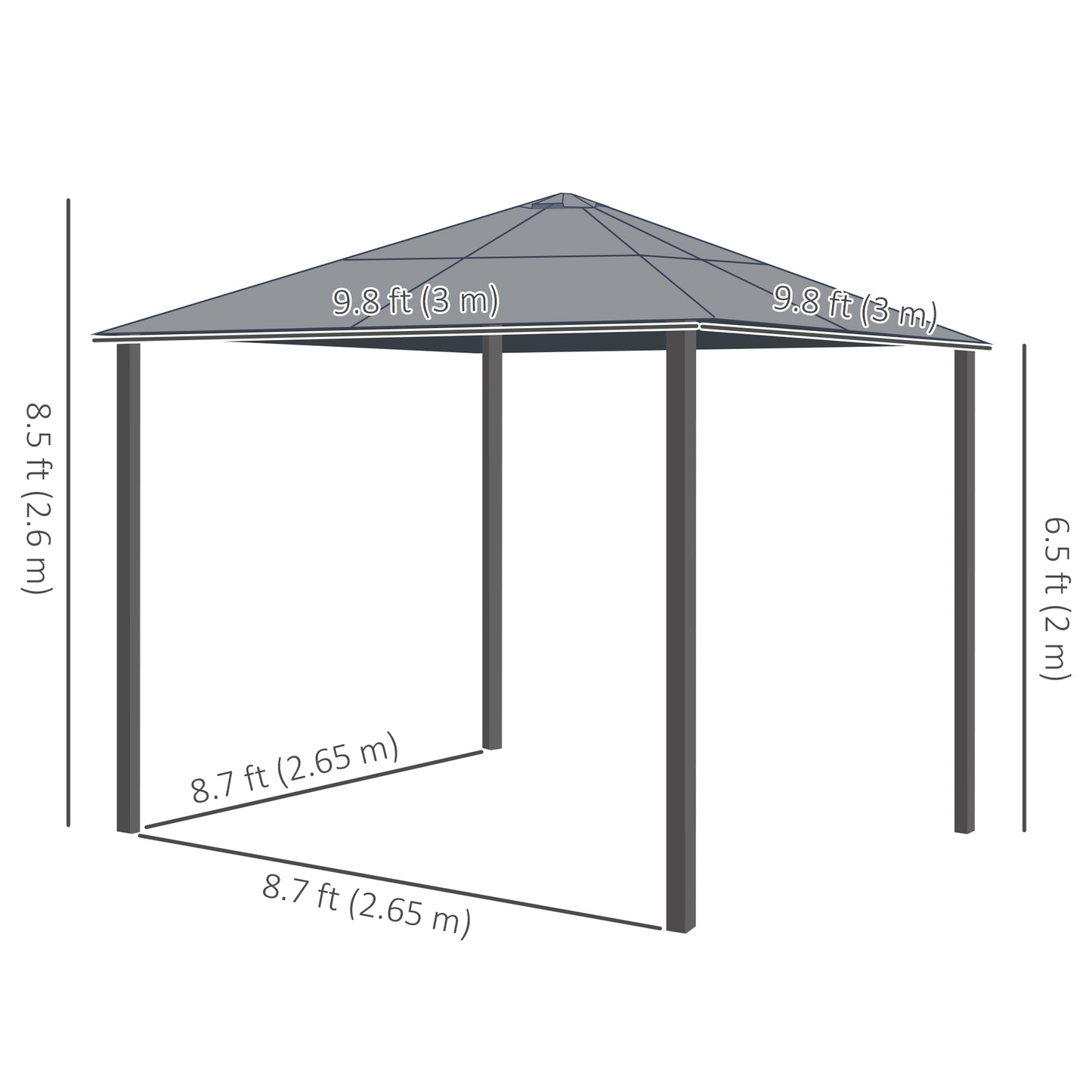 10 x 10 ft Hard Top Gazebo Canopy, Outdoor Patio Shelter with Heavy-Duty Metal Frame, Sun Shade with Curtains and Waterp
