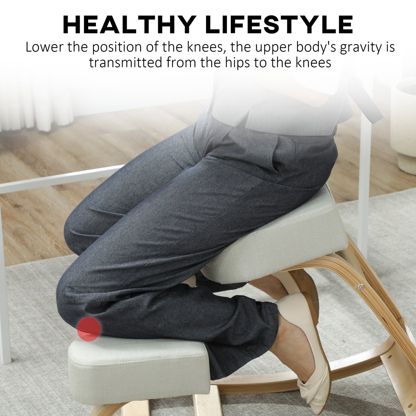 Ergonomic Kneeling Chair, Wood Kneel Stool with Thick Pads, Desk Knee Chair, Improve Posture, Cream White