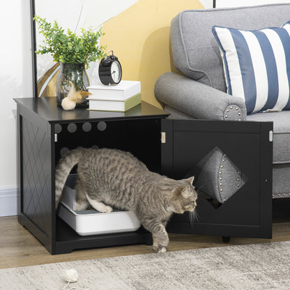 Cat Litter Box Enclosure End Table, Indoor Cat Washroom with Magnetic Door, Hidden Litter Box Nightstand with Large Tabl