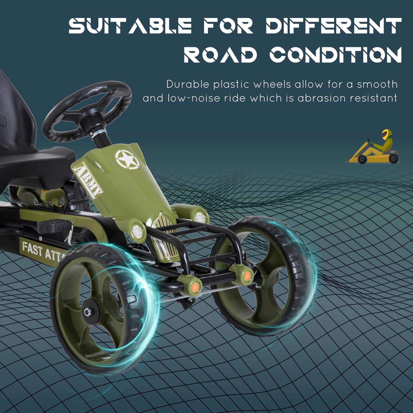 VarietyKart Pedal Go Kart with Adjustable Seat, EVA Tyres, Safety Handbrake, for Ages 3-6 Years Old, Green