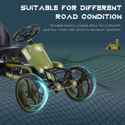 VarietyKart Pedal Go Kart with Adjustable Seat, EVA Tyres, Safety Handbrake, for Ages 3-6 Years Old, Green
