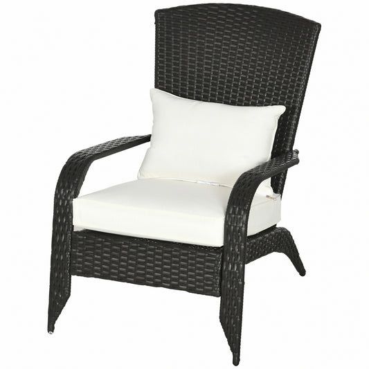 Patio Wicker Adirondack Chair, Outdoor Rattan Muskoka Chair with Cushions for Patio, Garden, Backyard, Cream