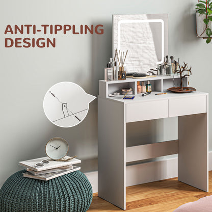 Makeup Vanity Desk with Mirror and LED Lights, for Bedroom, Modern Dressing Table with Drawers, Compartments, White