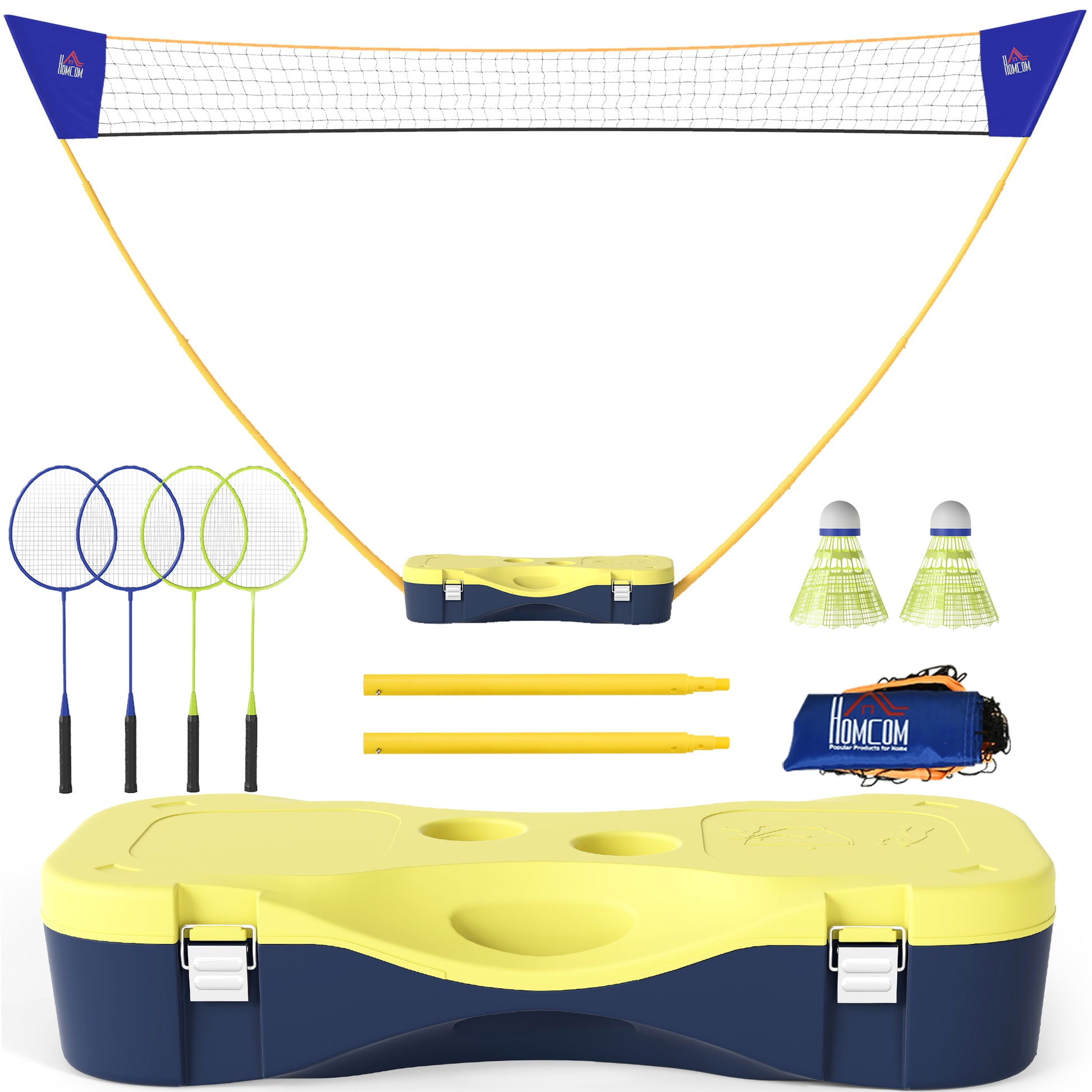 Portable Badminton Net Set with 9.5x5 ft Net, Foldable Badminton Net with 2 Shuttlecocks, 2 Badminton Rackets and 1 Suit
