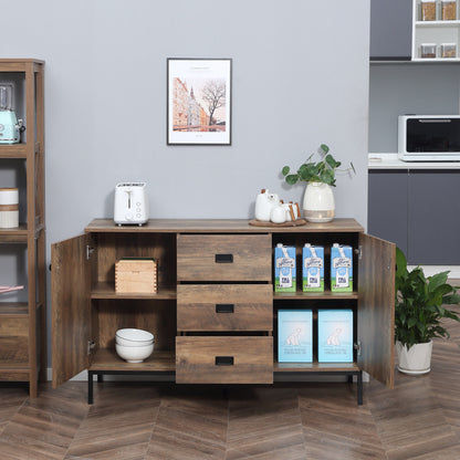 Industrial Sideboard Buffet Storage Cabinet Cupboard with 2 Doors, 3 Drawers and Shelves for Dining Room, Living Room, B