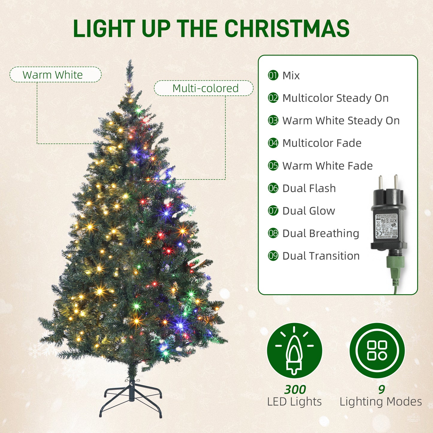 6 ft Frosted Prelit Christmas Tree, Full Spruce Xmas Tree with Dual Colour LED Light, Hinged Xmas Tree, Easy Assembly