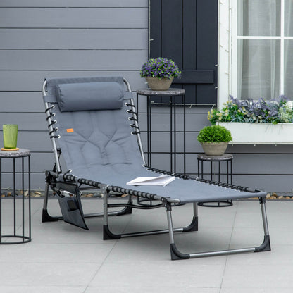 Outdoor Lounge Chair, Folding Chaise Lounge, Patio Padded Tanning Chair with 5-position Adjustable Backrest, Pillow and 