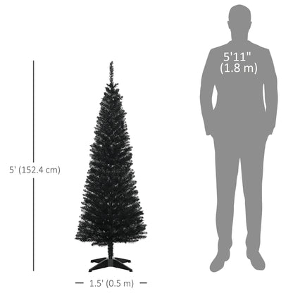 5FT Artificial Christmas Tree, Pencil Christmas Tree with Realistic Branches, Stable Stand, Black