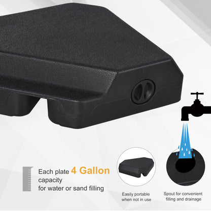 Umbrella Stand Fitting 2" Poles and Steel Base with 4 Fillable Plastic Weights, 158lbs Sand or 132lbs Water Filled, Blac