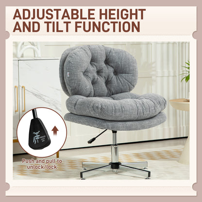 Computer Desk Chair, Armless Office Chair with Wide Padded Seat and Adjustable Height, Grey