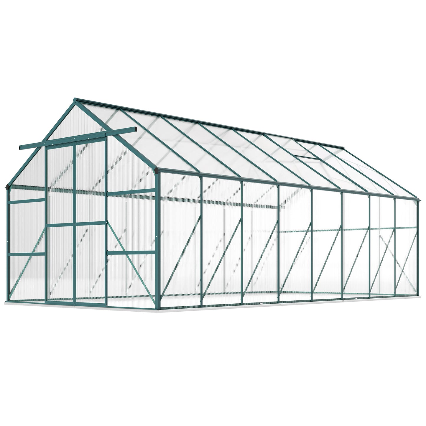 16' x 8' Aluminum Polycarbonate Greenhouse Walk-in Garden Greenhouse Kit with Adjustable Roof Vent, Rain Gutter and Slid