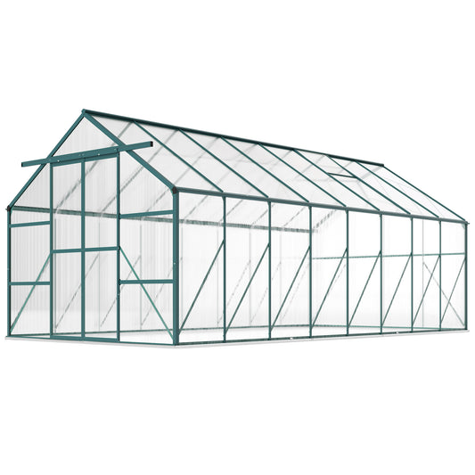 16' x 8' Aluminum Polycarbonate Greenhouse Walk-in Garden Greenhouse Kit with Adjustable Roof Vent, Rain Gutter and Slid