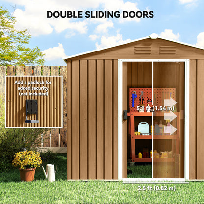 8' x 6' Outdoor Storage Shed, Metal Garden Tool Storage House with Lockable Sliding Doors and Vents for Backyard Patio L