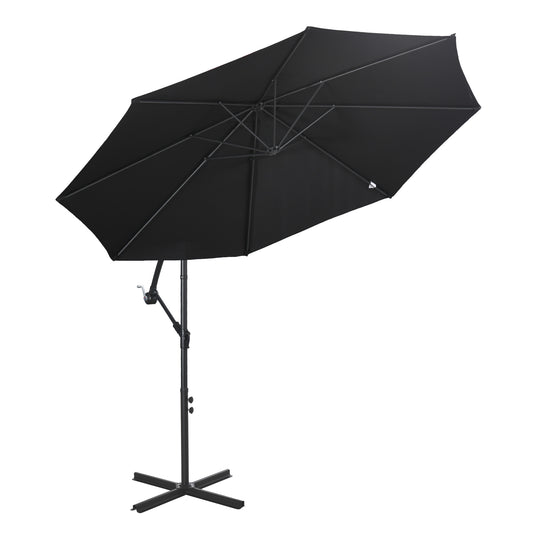 9.7 ft Cantilever Patio Umbrella with Crank and Cross Base - Black