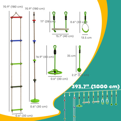 Qaba Obstacle course for Kids, with 10-Piece Slackline Kit with Monkey Bars, Gym Rings, Rope Ladder, Nest Swing, Hanging