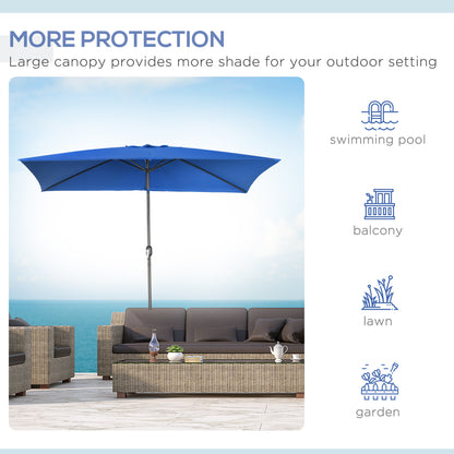 6.5x10ft Patio Umbrella, Rectangle Market Umbrella with Aluminum Frame and Crank Handle, Garden Parasol Outdoor Sunshade